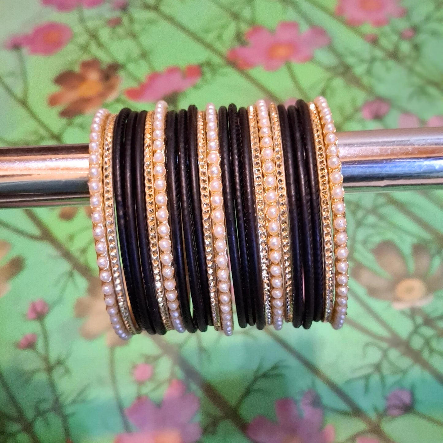 Pearl Bangles Set- Black