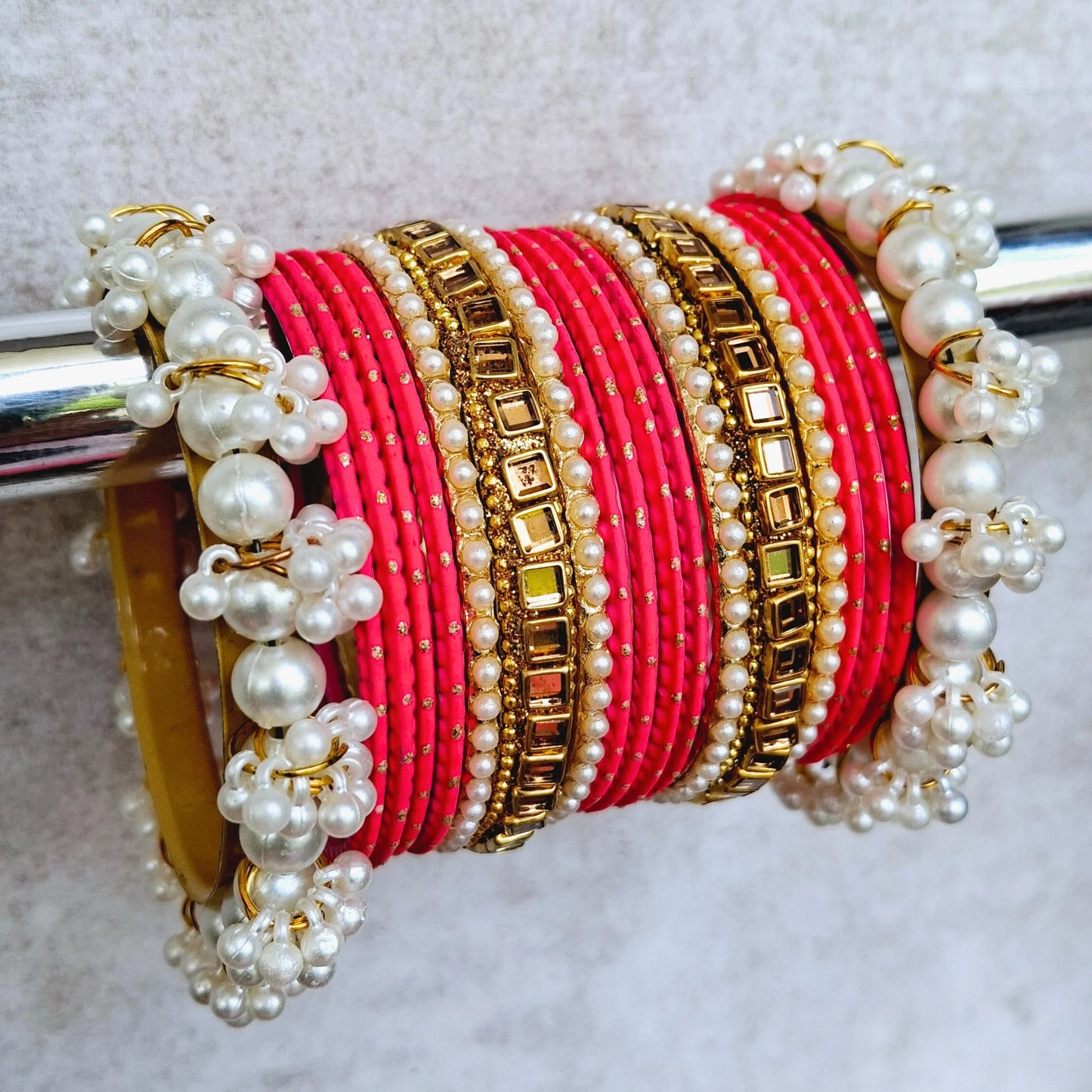 Royal Pearl Bangles set- Pink