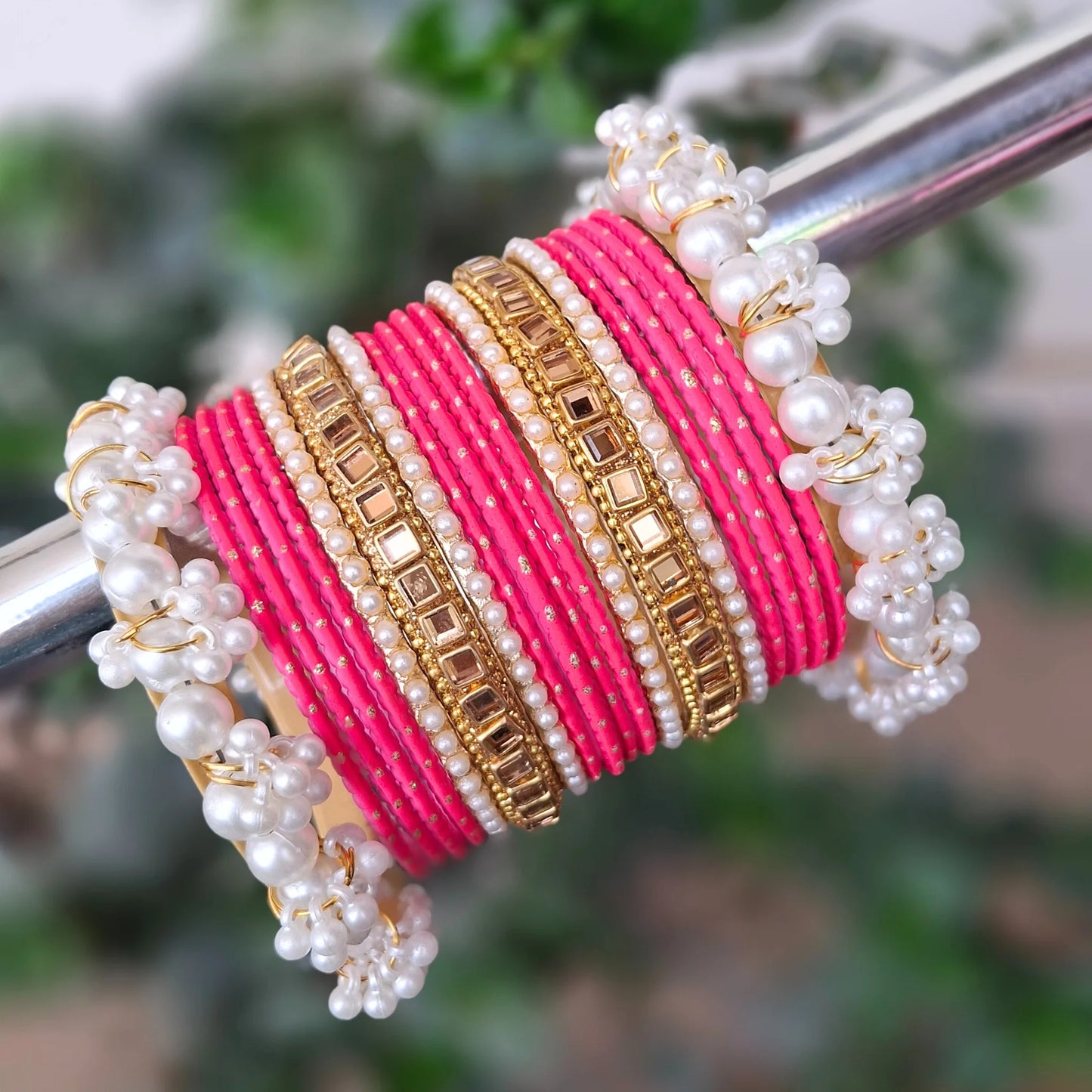 Royal Pearl Bangles set- Pink