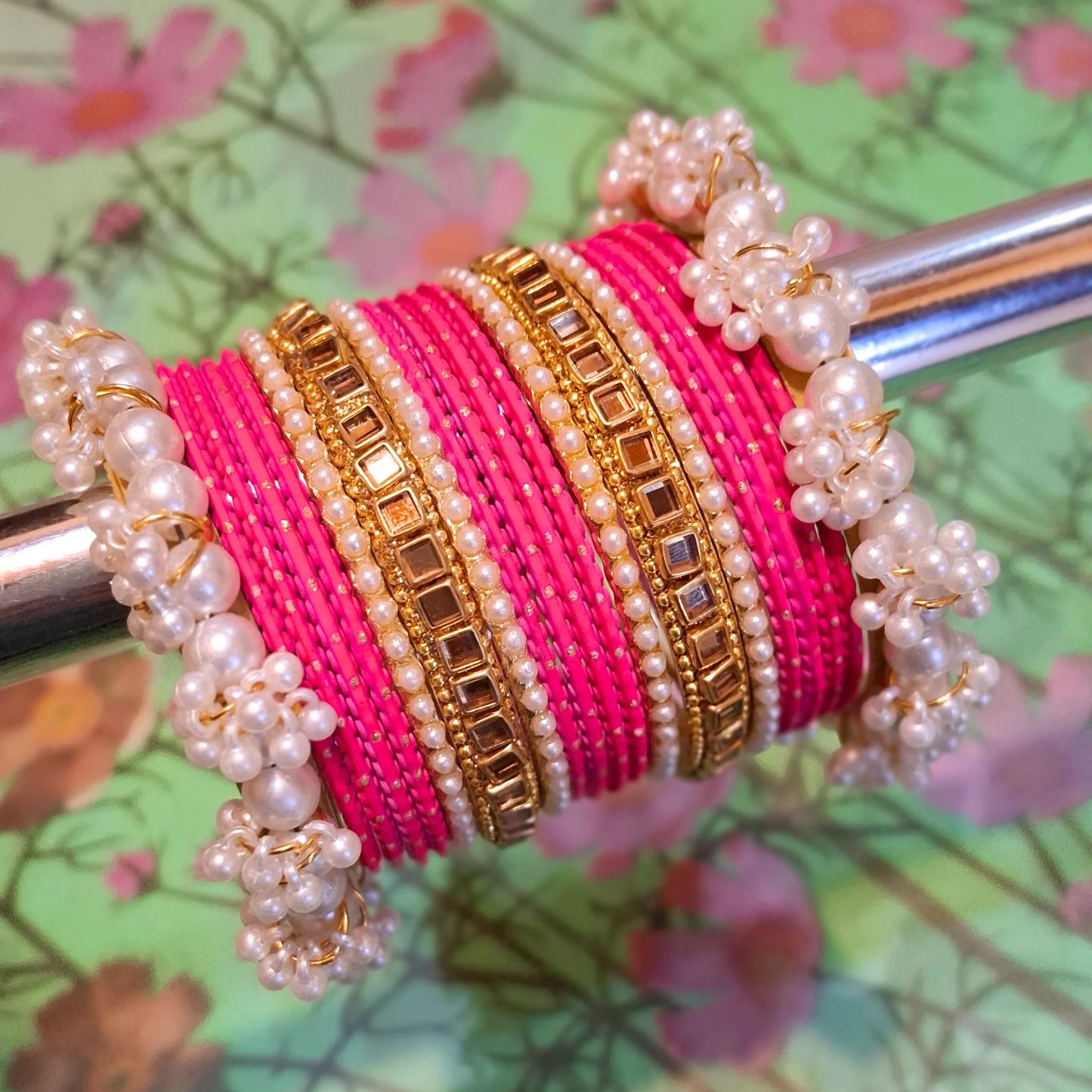 Royal Pearl Bangles set- Pink