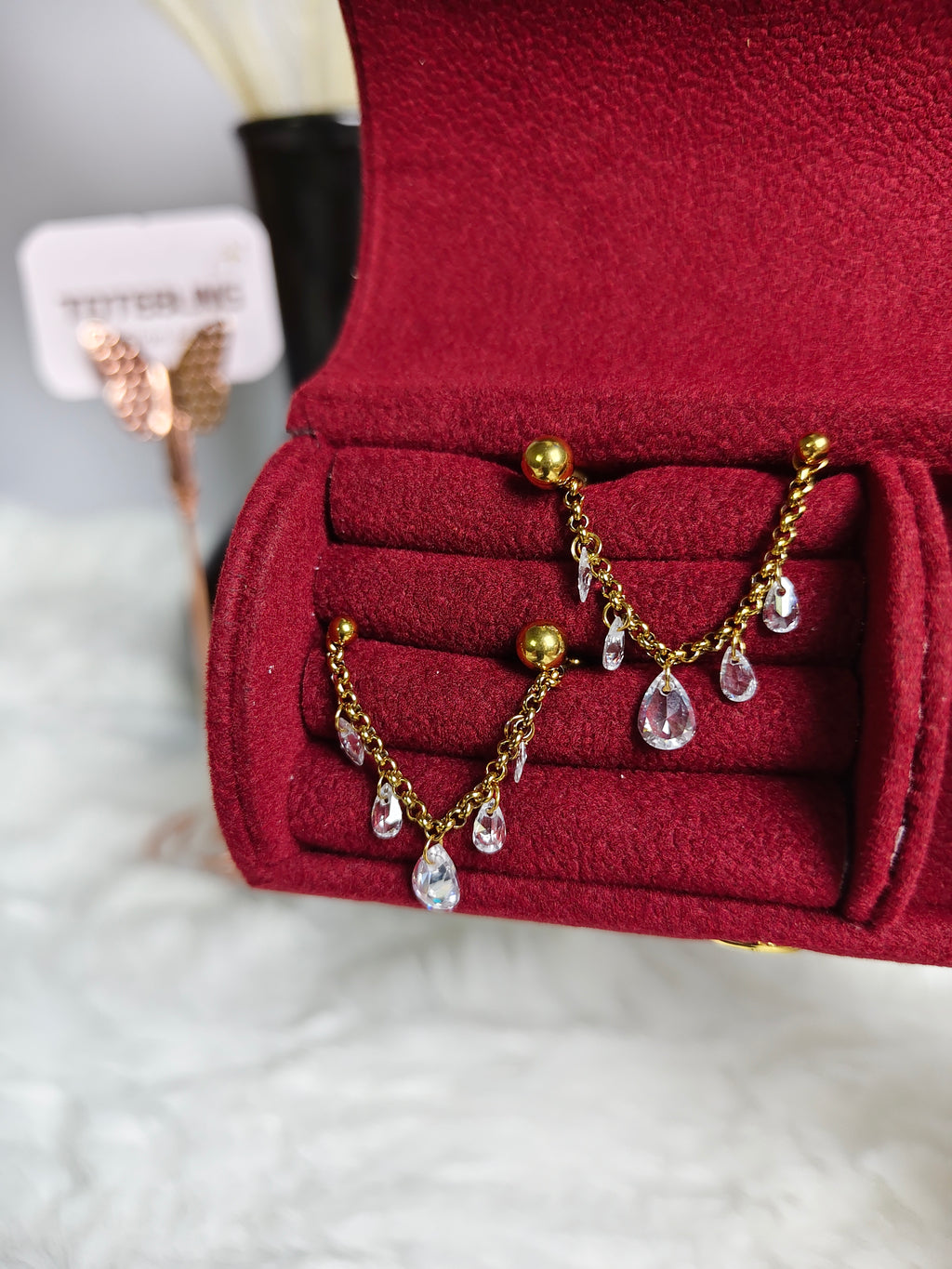 Crystal Drop Chain Earings✨