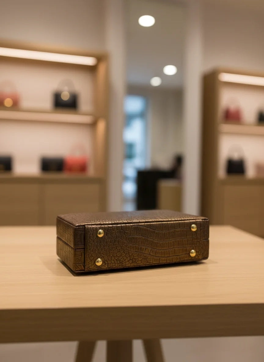 Croc-Embossed clutch-Brown