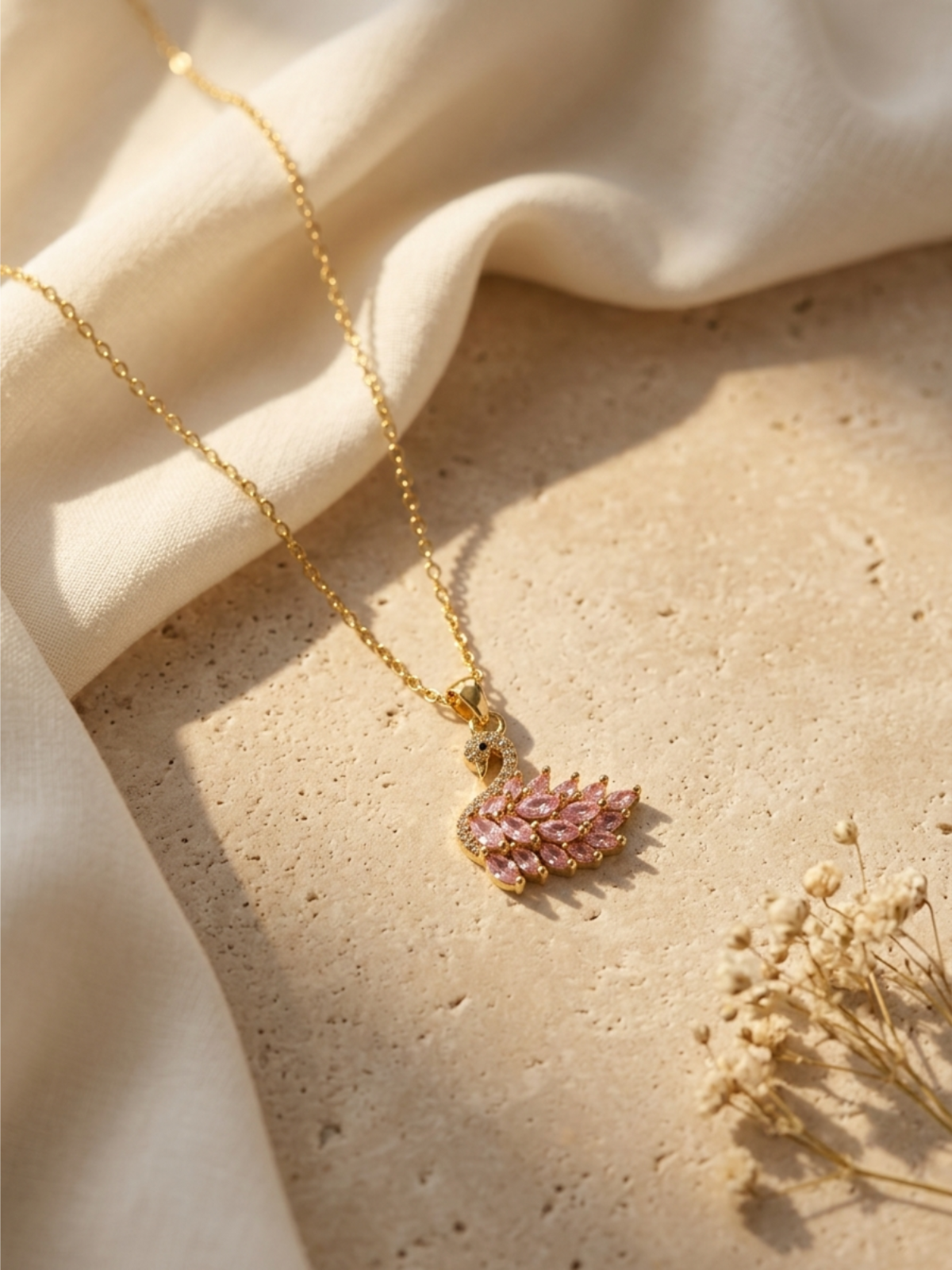 Blush Swan Necklace - Golden Base✨