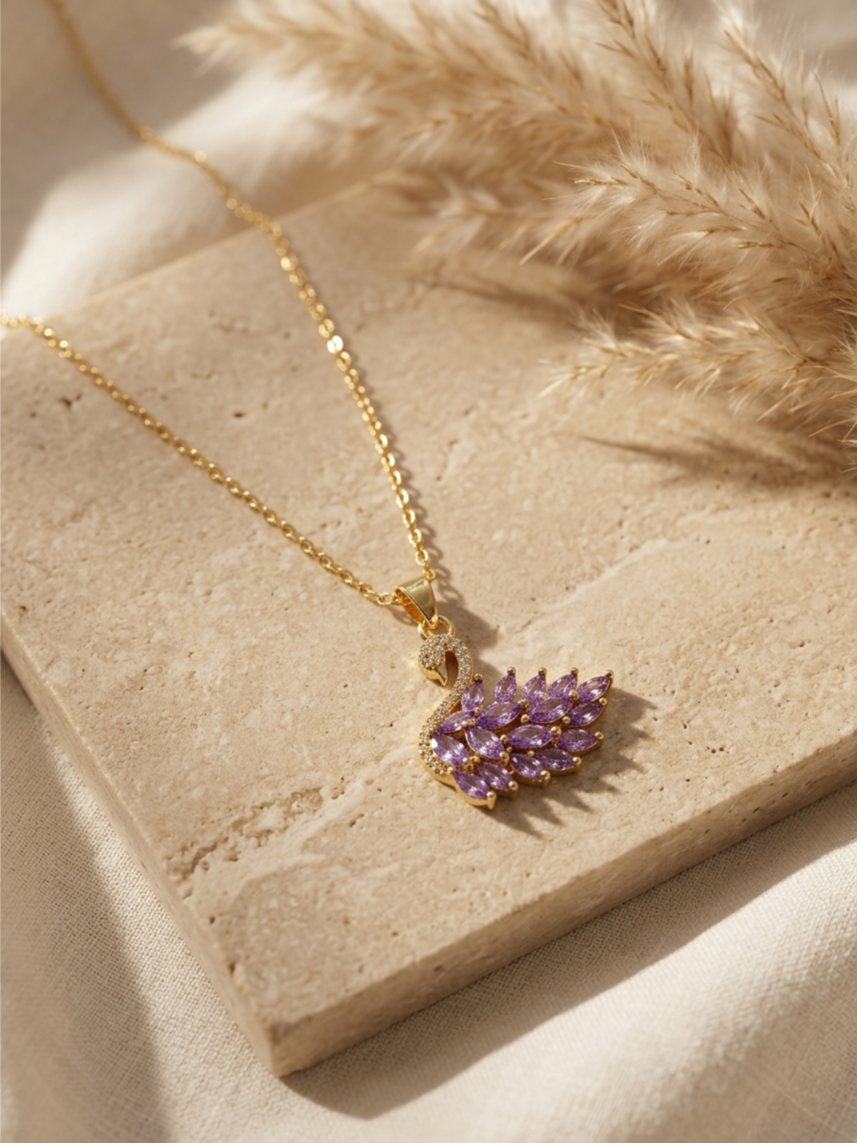 Blush Swan Necklace - Golden Base✨