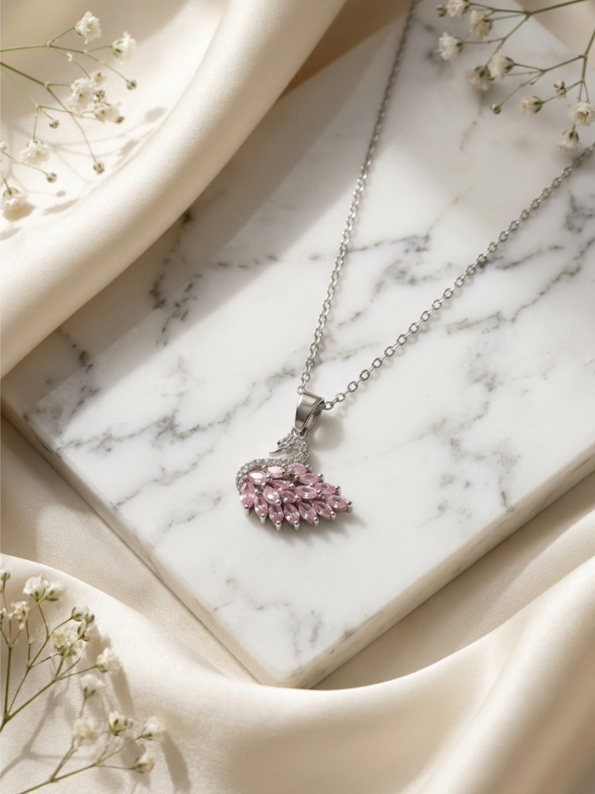 Blush Swan Necklace - Silver Base✨