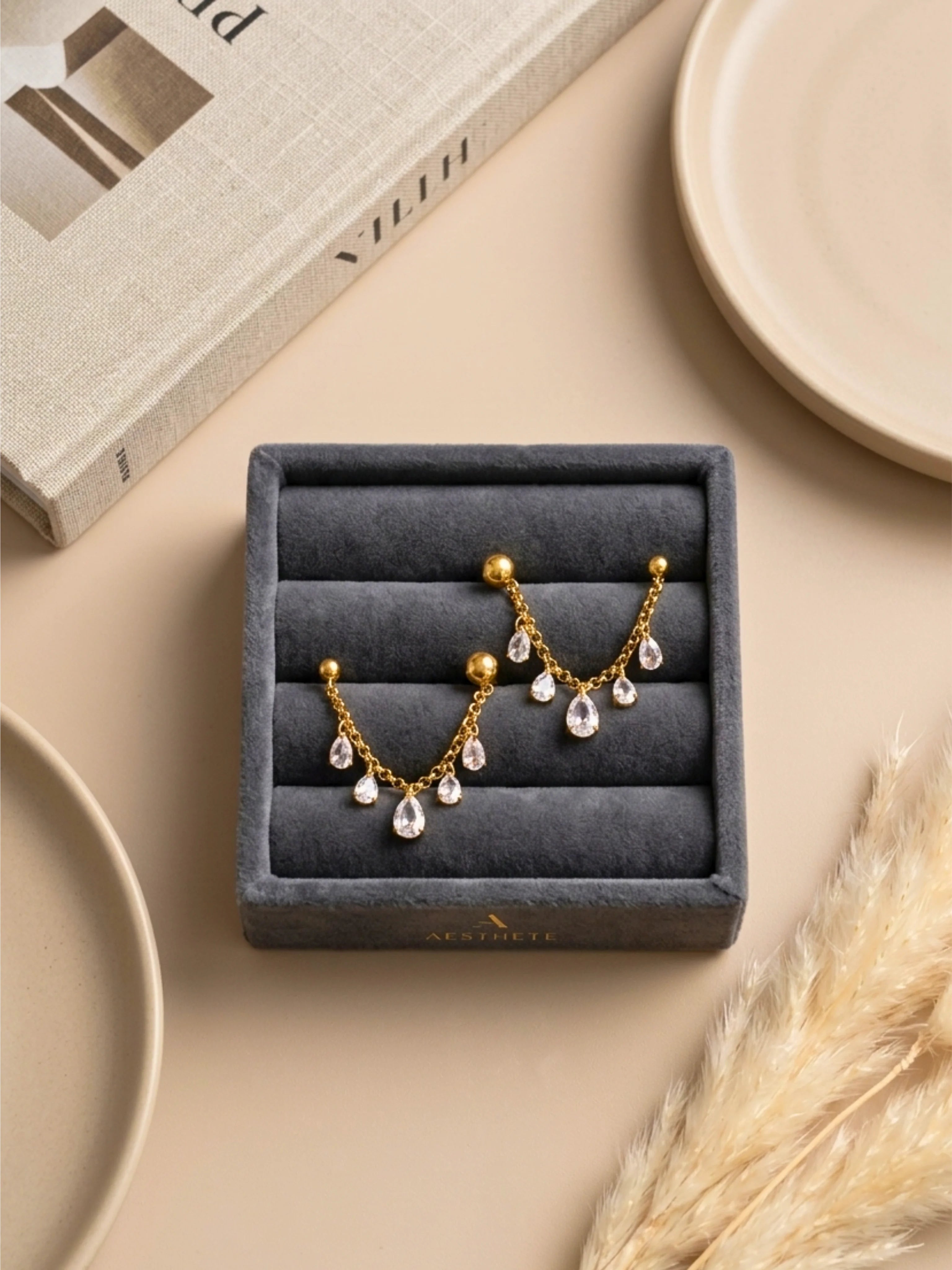 Crystal Drop Chain Earings✨