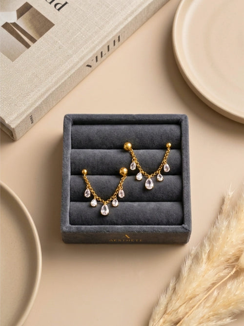 Crystal Drop Chain Earings✨