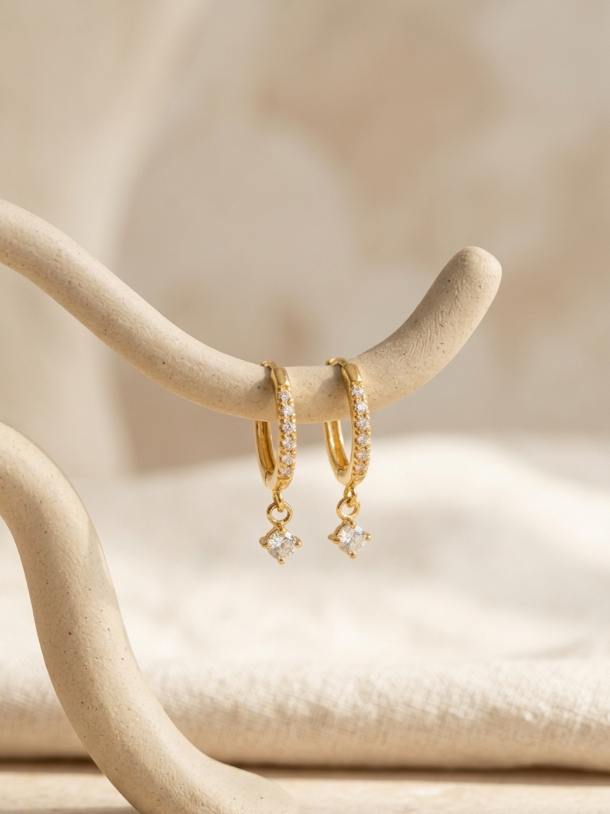 Stone Drop Hoops - 21 carat Gold Plated - Hypoallergenic✨