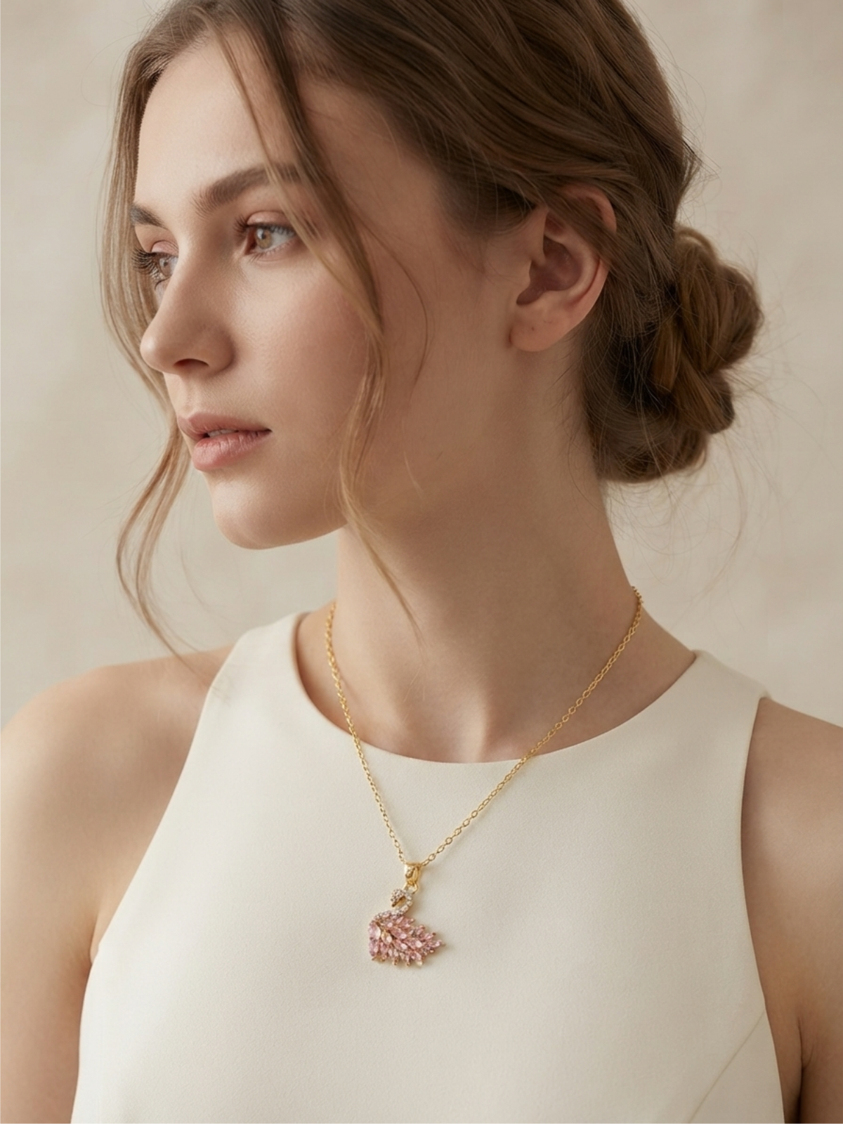 Pink Swan Necklace | Golden Base✨